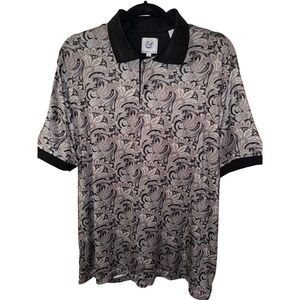 Kilburne Finch Mens XL Paisley Print Short Sleeve Polo Shirt Black Collar Casual